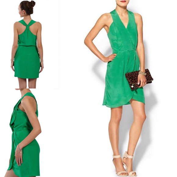 Greylin Dresses & Skirts - Greylin Maggie Silk Green Surplice Tulip Dress